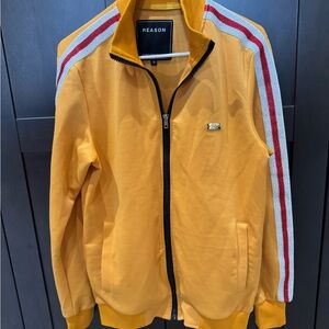 Reason Mustard Jacket with Red and White Stripes